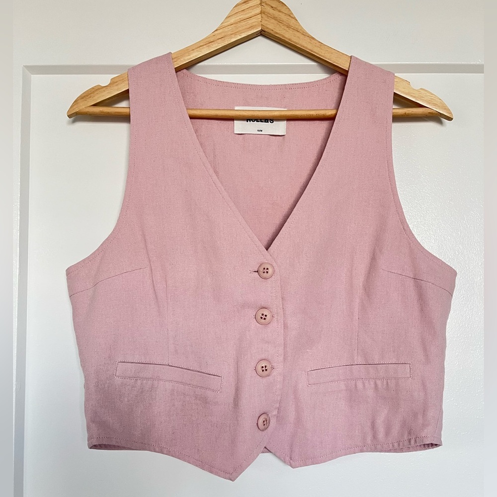 Rolla’s Pink Linen Blend Vest Button Front Minimal Chic Size M
